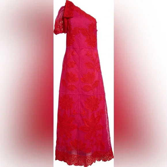chinese dress ladies FARM Rio Red Lace Long Sleeve Crochet Dress  Elegant detail